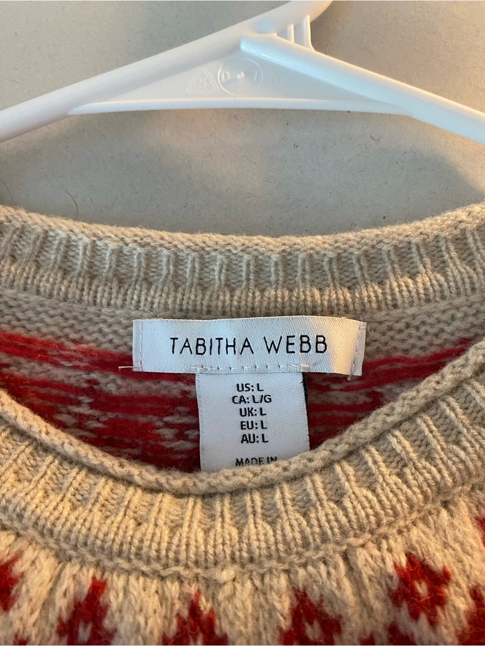 Tabitha Webb Lambswool Cream Sweater with Red Fair Isle Yoke - Picture 4 of 6